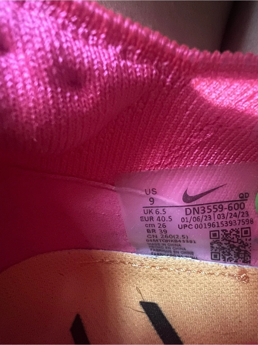 Nike Women's Hot Pink and Yellow ZoomX Running Shoes with Black Swoosh size w 9